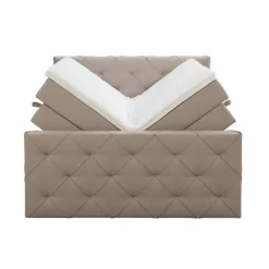 2-Persoons Boxsprings-Leen Bakker Boxspring met opbergruimte en voetbord Liv geruit - beige - 180x200cm