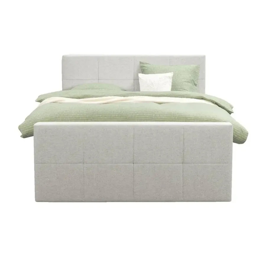 Leen Bakker Boxspring met opbergruimte en voetbord Liv geblokt - ecru - 160x200cm