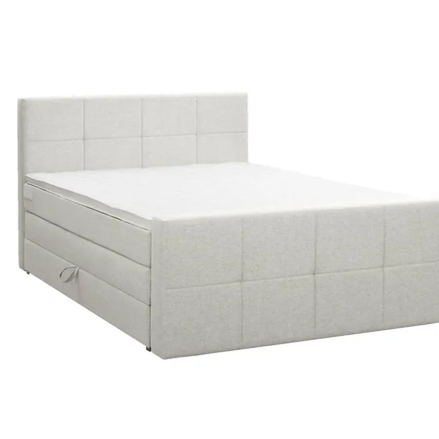 Leen Bakker Boxspring met opbergruimte en voetbord Liv geblokt - ecru - 160x200cm