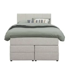Leen Bakker Boxspring met opbergruimte Liv geblokt - ecru - 120x200 cm