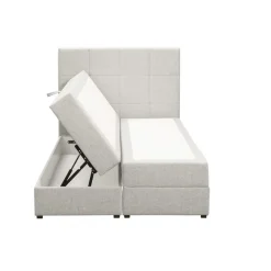 Leen Bakker Boxspring met opbergruimte Liv geblokt - ecru - 120x200 cm