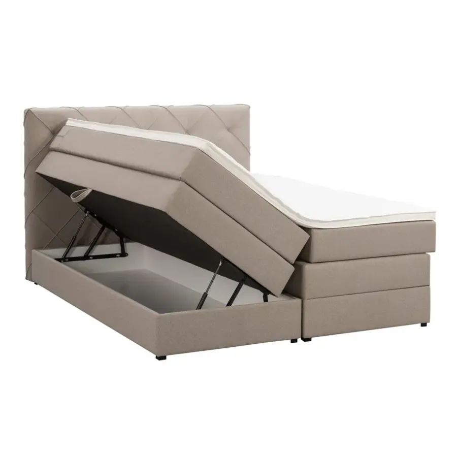 2-Persoons Boxsprings-Leen Bakker Boxspring met opbergruimte Liv geruit - beige - 160x200 cm