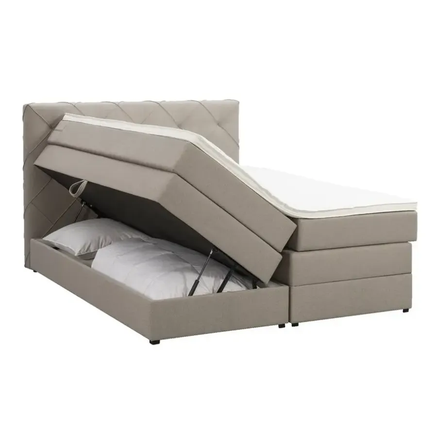 2-Persoons Boxsprings-Leen Bakker Boxspring met opbergruimte Liv geruit - beige - 160x200 cm