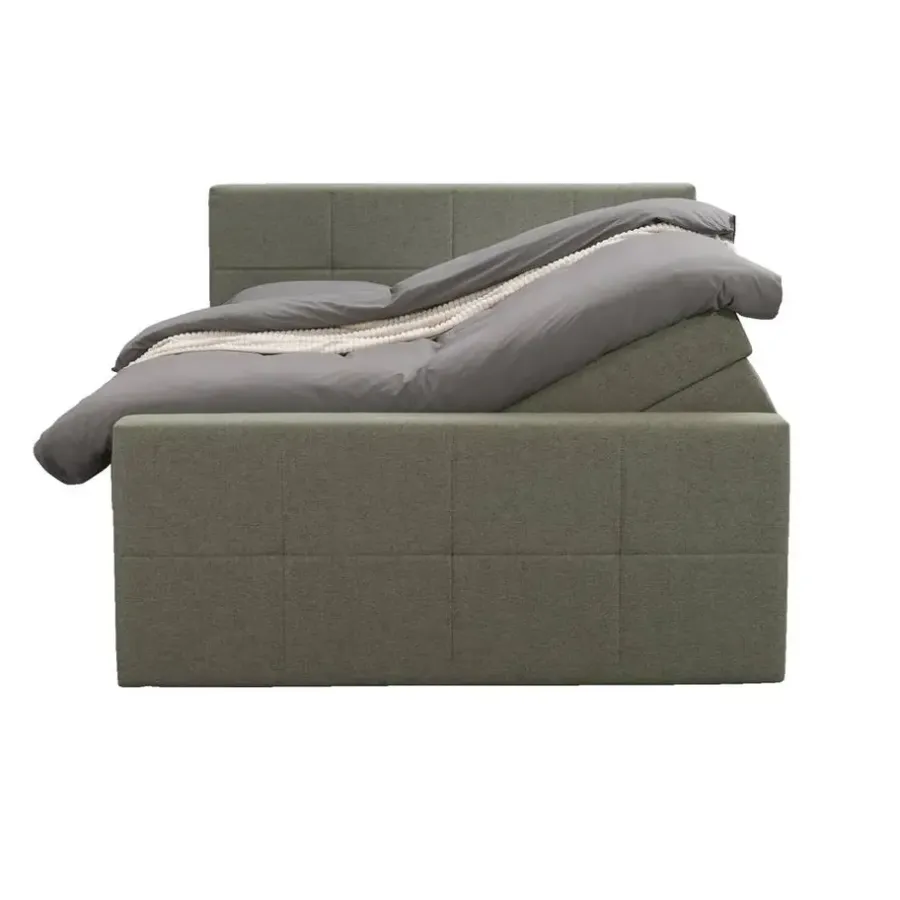 Leen Bakker Boxspring met opbergruimte en voetbord Liv geblokt - groen - 160x200cm