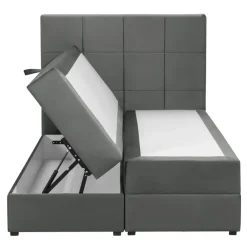 1-Persoons Boxsprings-Leen Bakker Boxspring met opbergruimte Liv geblokt - grijs - 120x200 cm