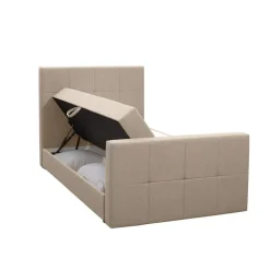 Leen Bakker Boxspring met opbergruimte en voetbord Liv geblokt - beige - 120x200cm