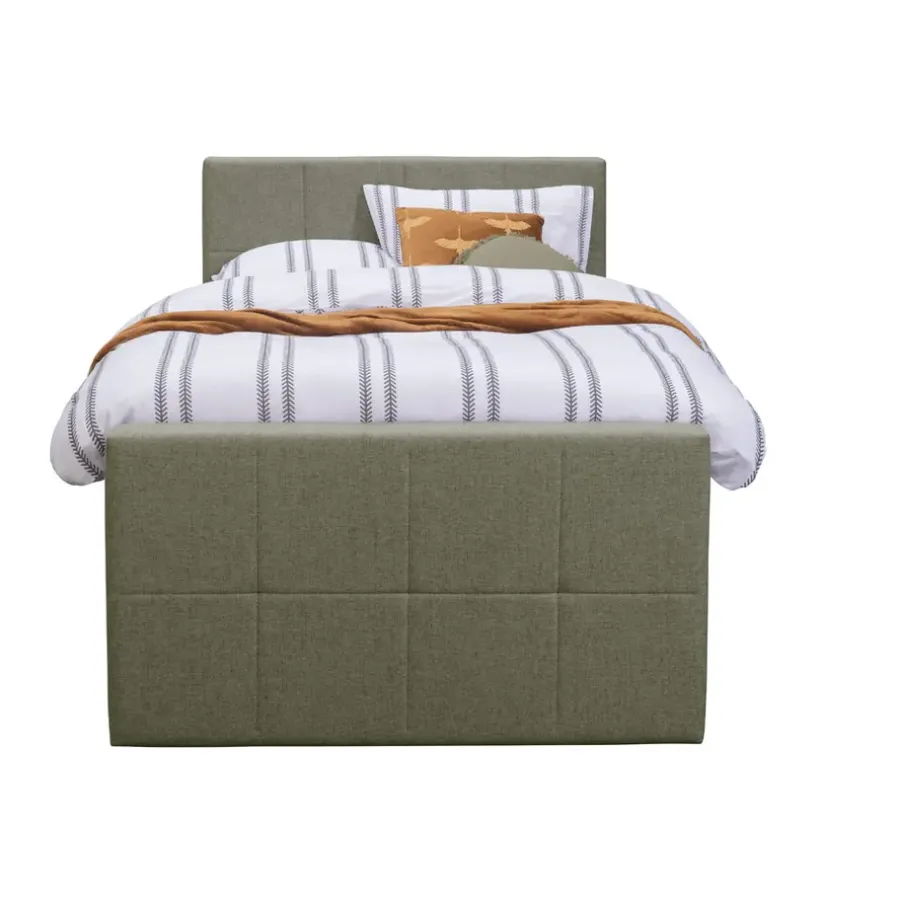 1-Persoons Boxsprings-Leen Bakker Boxspring met opbergruimte en voetbord Liv geblokt - groen - 120x200cm