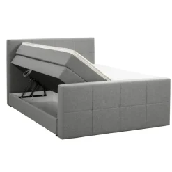2-Persoons Boxsprings-Leen Bakker Boxspring met opbergruimte en voetbord Liv geblokt - lichtgrijs - 160x200cm