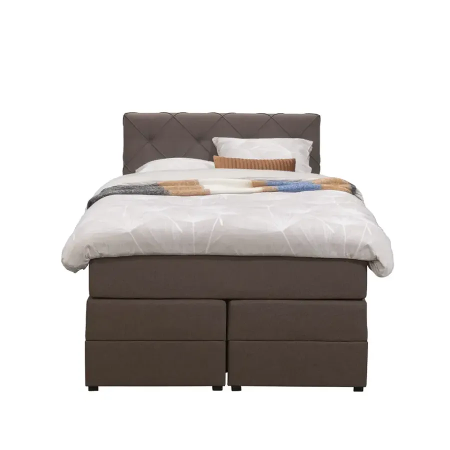 Leen Bakker Boxspring met opbergruimte Liv geruit - donkerbruin - 120x200 cm
