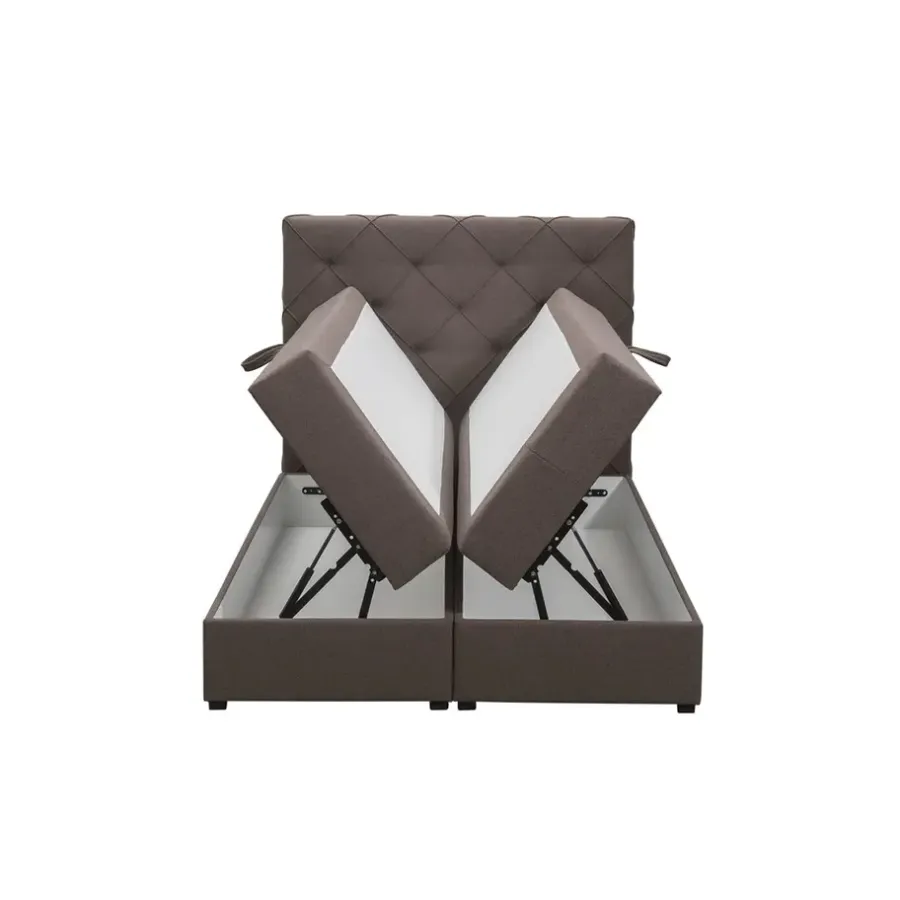 Leen Bakker Boxspring met opbergruimte Liv geruit - donkerbruin - 120x200 cm