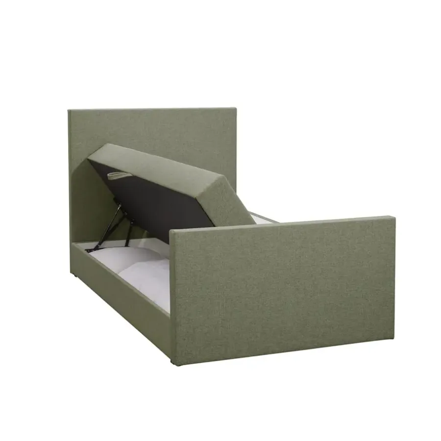 1-Persoons Boxsprings-Leen Bakker Boxspring met opbergruimte en voetbord Liv egaal - groen - 120x200cm