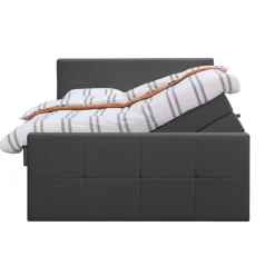 2-Persoons Boxsprings-Leen Bakker Boxspring met opbergruimte en voetbord Liv geblokt - antraciet - 160x200cm