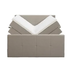 2-Persoons Boxsprings-Leen Bakker Boxspring met opbergruimte en voetbord Liv geblokt - beige - 180x200cm