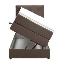 Leen Bakker Boxspring met opbergruimte Liv geruit - donkerbruin - 90x200 cm