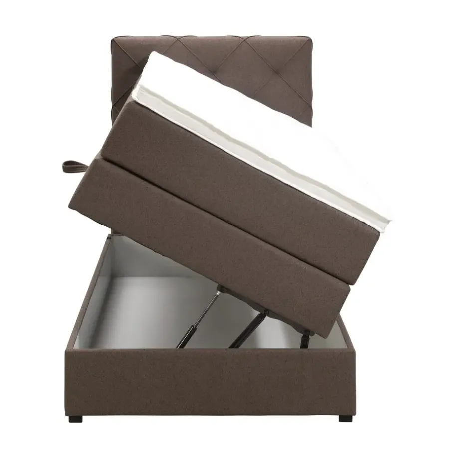 Leen Bakker Boxspring met opbergruimte Liv geruit - donkerbruin - 90x200 cm