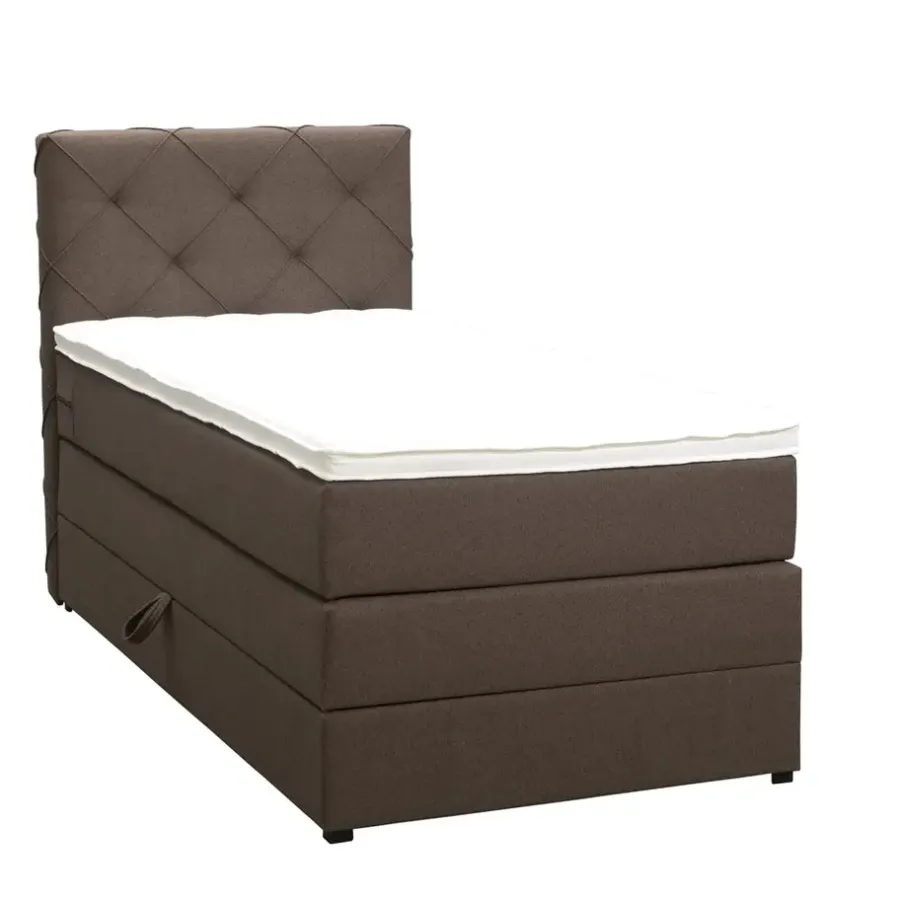 Leen Bakker Boxspring met opbergruimte Liv geruit - donkerbruin - 90x200 cm