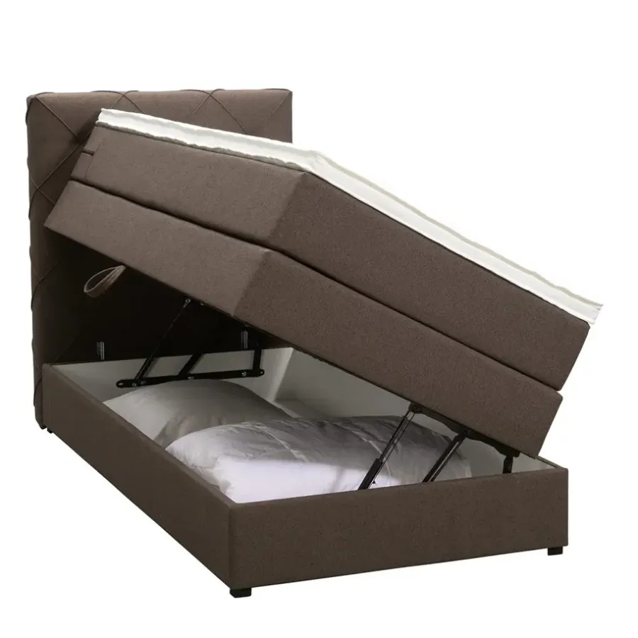 Leen Bakker Boxspring met opbergruimte Liv geruit - donkerbruin - 90x200 cm
