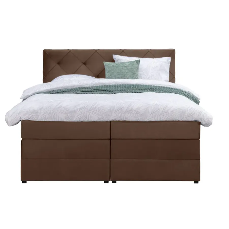 2-Persoons Boxsprings-Leen Bakker Boxspring met opbergruimte Liv geruit - bruin - 180x200 cm