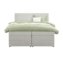 Leen Bakker Boxspring met opbergruimte Liv geblokt - ecru - 160x200 cm