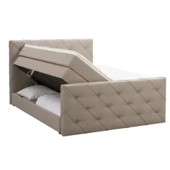 2-Persoons Boxsprings-Leen Bakker Boxspring met opbergruimte en voetbord Liv geruit - beige - 140x200cm
