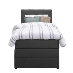 Leen Bakker Boxspring met opbergruimte Liv geruit - antraciet - 90x200 cm