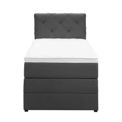 Leen Bakker Boxspring met opbergruimte Liv geruit - antraciet - 90x200 cm