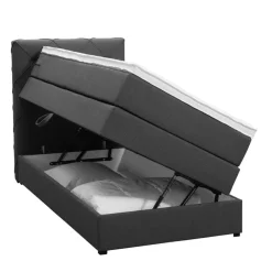 Leen Bakker Boxspring met opbergruimte Liv geruit - antraciet - 90x200 cm