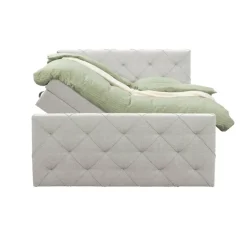 Leen Bakker Boxspring met opbergruimte en voetbord Liv geruit - ecru - 160x200cm