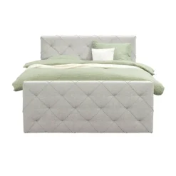 Leen Bakker Boxspring met opbergruimte en voetbord Liv geruit - ecru - 160x200cm