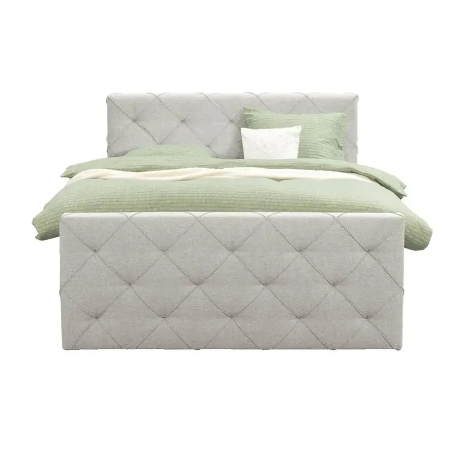 Leen Bakker Boxspring met opbergruimte en voetbord Liv geruit - ecru - 160x200cm