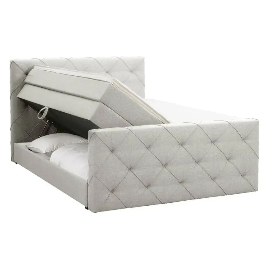 Leen Bakker Boxspring met opbergruimte en voetbord Liv geruit - ecru - 160x200cm