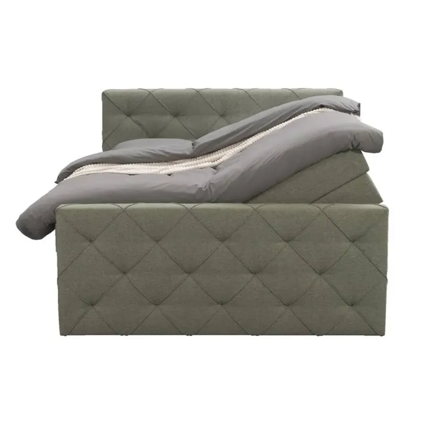 Leen Bakker Boxspring met opbergruimte en voetbord Liv geruit - groen - 140x200cm