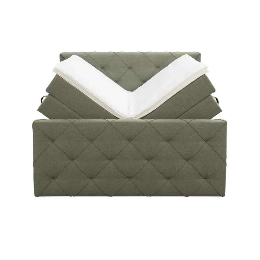 Leen Bakker Boxspring met opbergruimte en voetbord Liv geruit - groen - 140x200cm