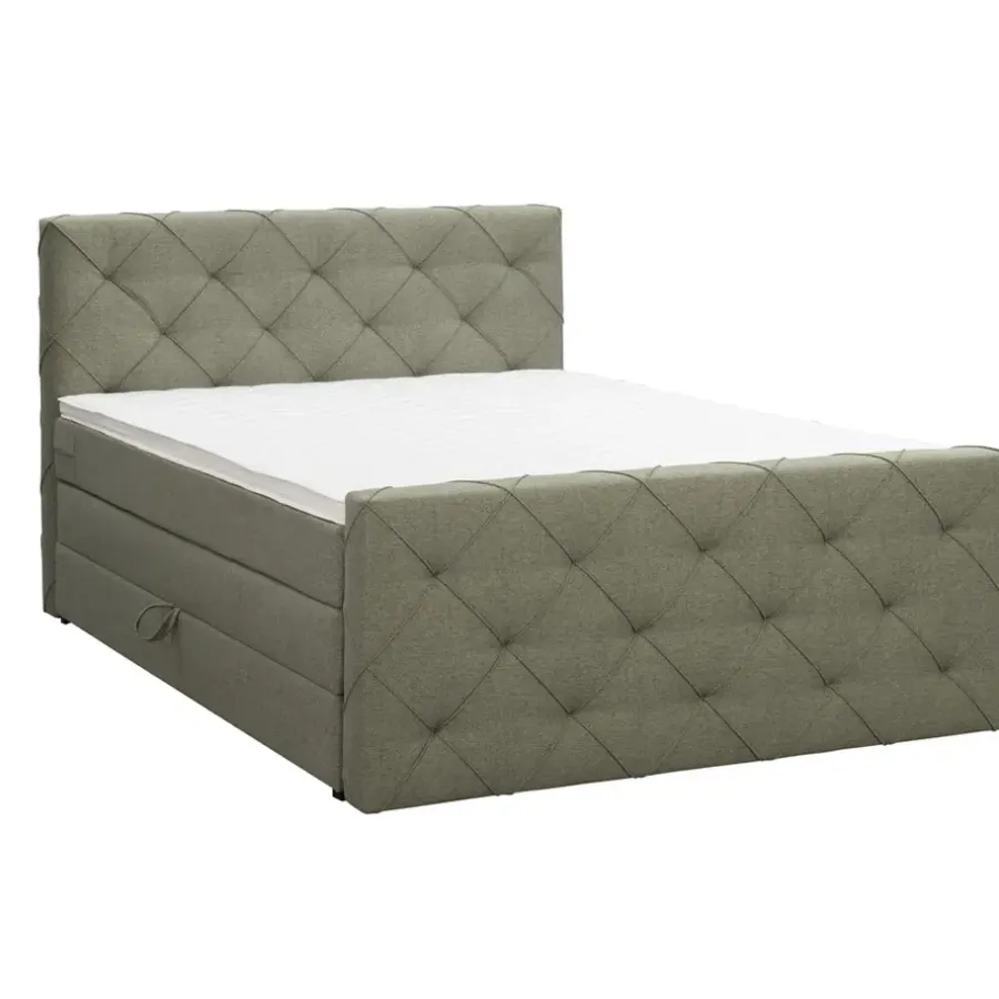 Leen Bakker Boxspring met opbergruimte en voetbord Liv geruit - groen - 140x200cm