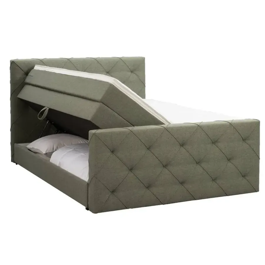 Leen Bakker Boxspring met opbergruimte en voetbord Liv geruit - groen - 140x200cm