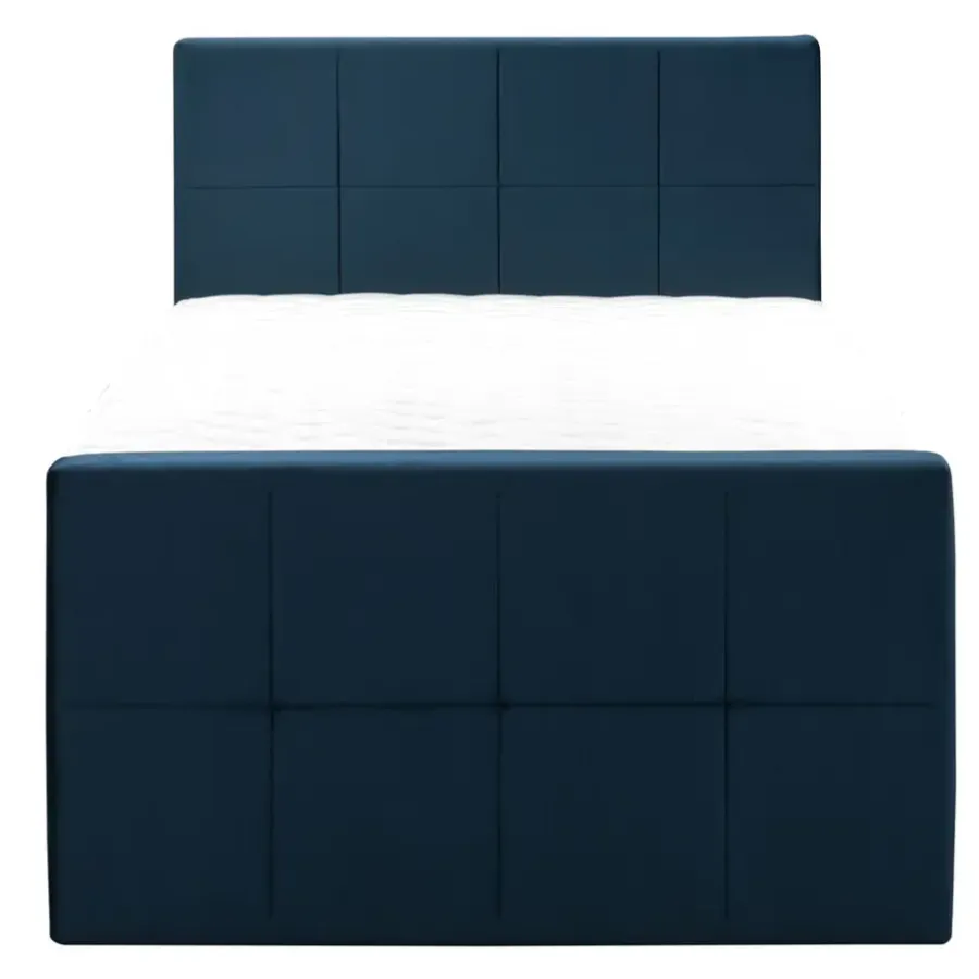 1-Persoons Boxsprings-Leen Bakker Boxspring met opbergruimte en voetbord Liv geblokt - blauw - 120x200cm