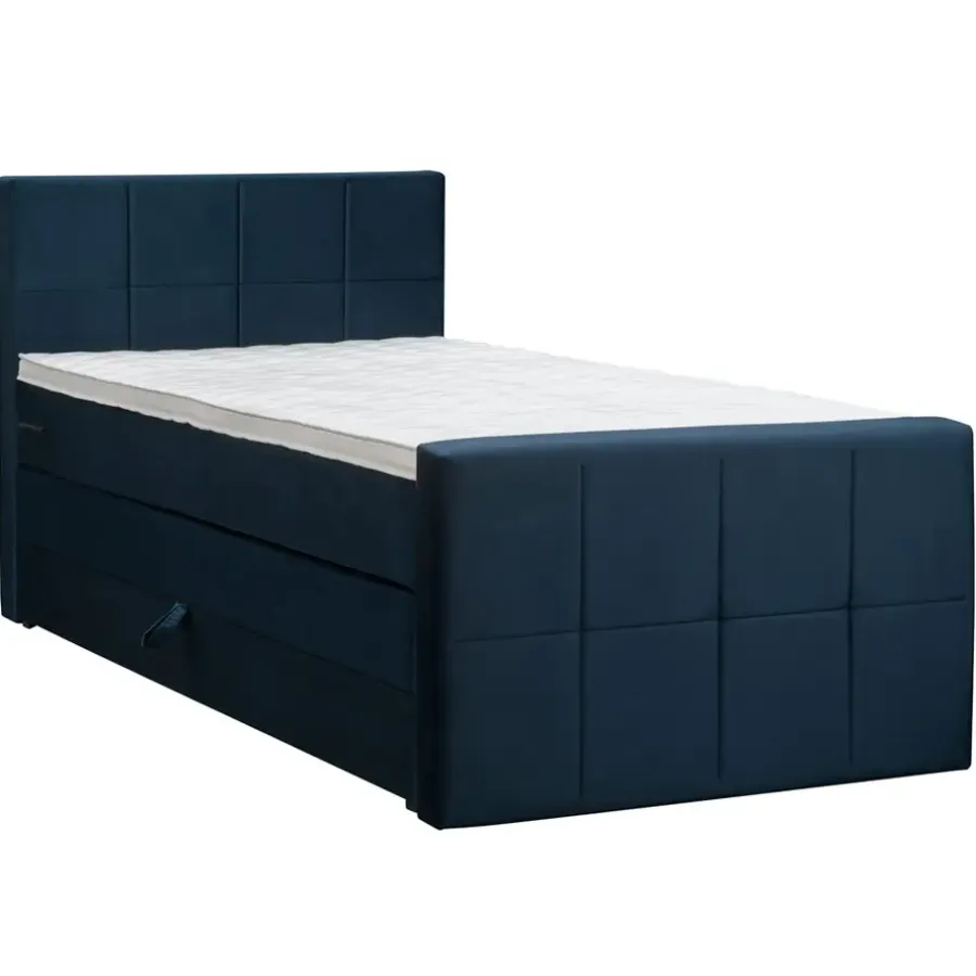 1-Persoons Boxsprings-Leen Bakker Boxspring met opbergruimte en voetbord Liv geblokt - blauw - 120x200cm