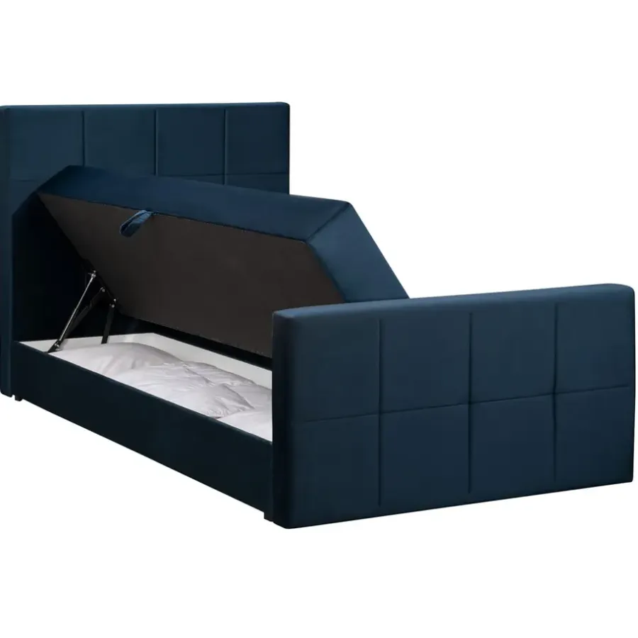 1-Persoons Boxsprings-Leen Bakker Boxspring met opbergruimte en voetbord Liv geblokt - blauw - 120x200cm