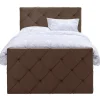 1-Persoons Boxsprings-Leen Bakker Boxspring met opbergruimte en voetbord Liv geruit - bruin - 120x200cm