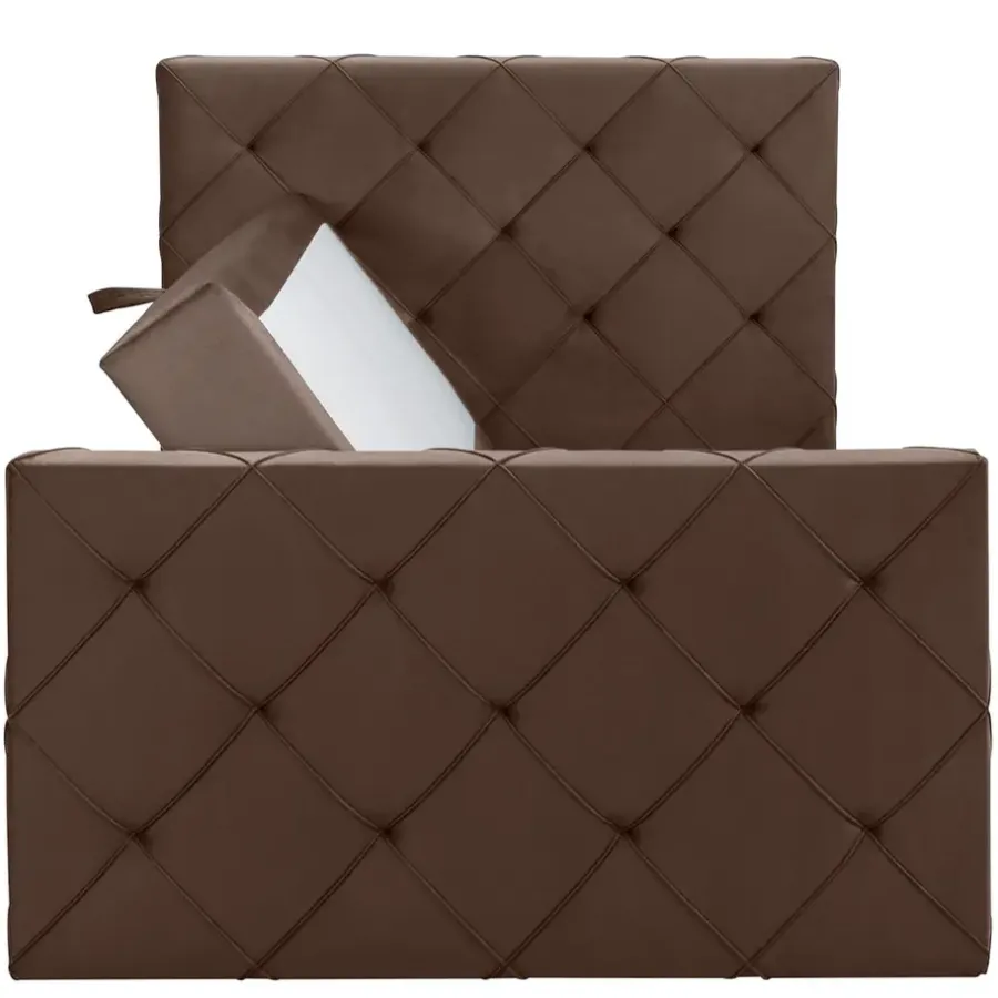 1-Persoons Boxsprings-Leen Bakker Boxspring met opbergruimte en voetbord Liv geruit - bruin - 120x200cm