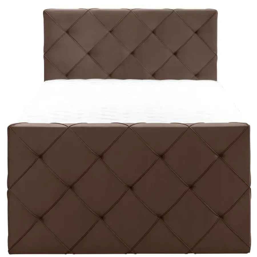 1-Persoons Boxsprings-Leen Bakker Boxspring met opbergruimte en voetbord Liv geruit - bruin - 120x200cm