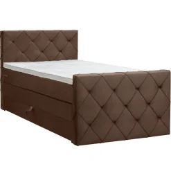 1-Persoons Boxsprings-Leen Bakker Boxspring met opbergruimte en voetbord Liv geruit - bruin - 120x200cm