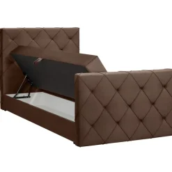 1-Persoons Boxsprings-Leen Bakker Boxspring met opbergruimte en voetbord Liv geruit - bruin - 120x200cm