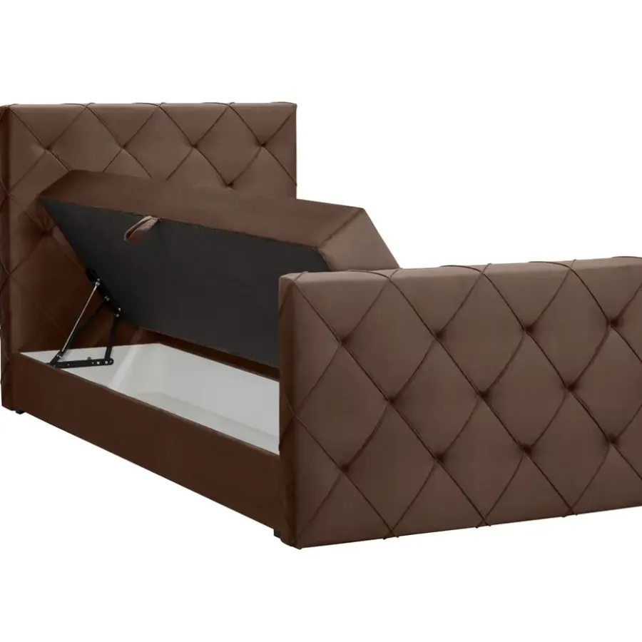 1-Persoons Boxsprings-Leen Bakker Boxspring met opbergruimte en voetbord Liv geruit - bruin - 120x200cm