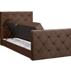 1-Persoons Boxsprings-Leen Bakker Boxspring met opbergruimte en voetbord Liv geruit - bruin - 120x200cm