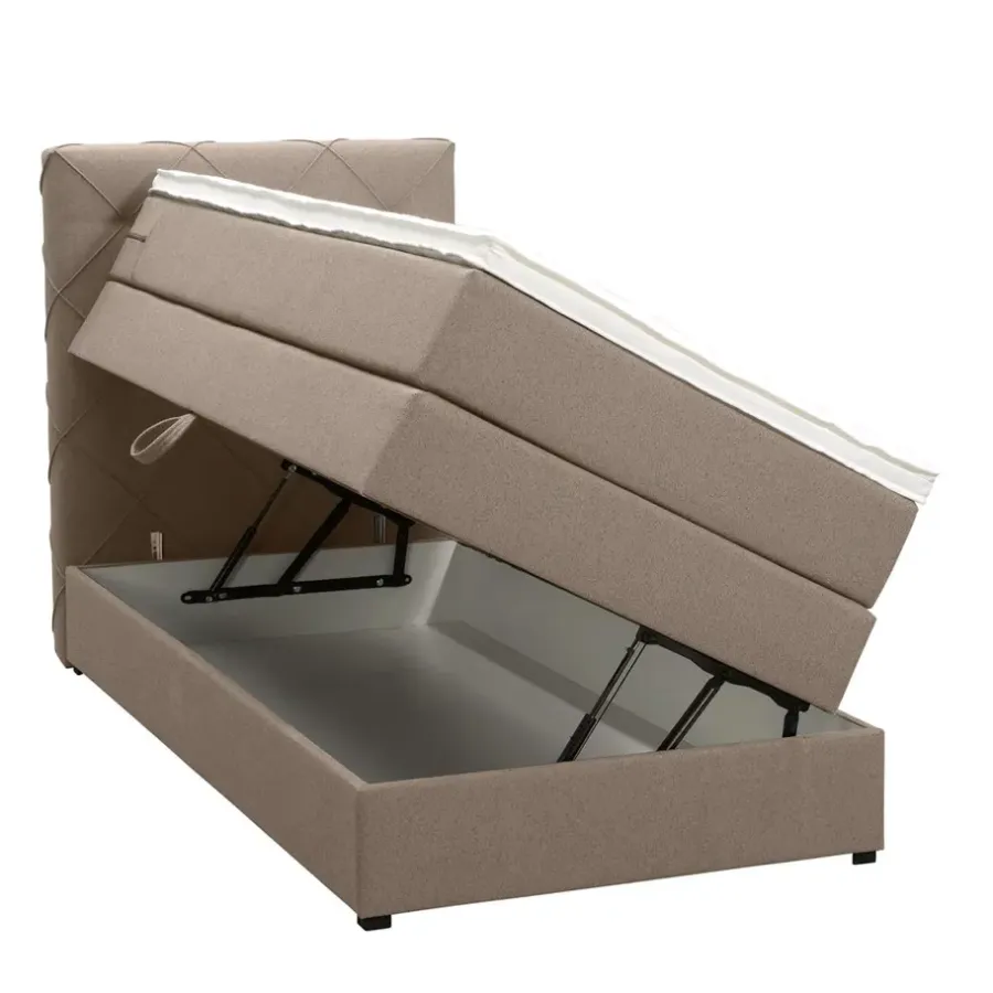 Leen Bakker Boxspring met opbergruimte Liv geruit - beige - 90x200 cm