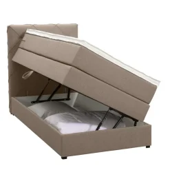 Leen Bakker Boxspring met opbergruimte Liv geruit - beige - 90x200 cm
