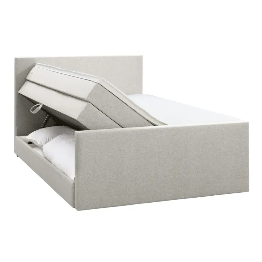 2-Persoons Boxsprings-Leen Bakker Boxspring met opbergruimte en voetbord Liv egaal - ecru - 140x200cm