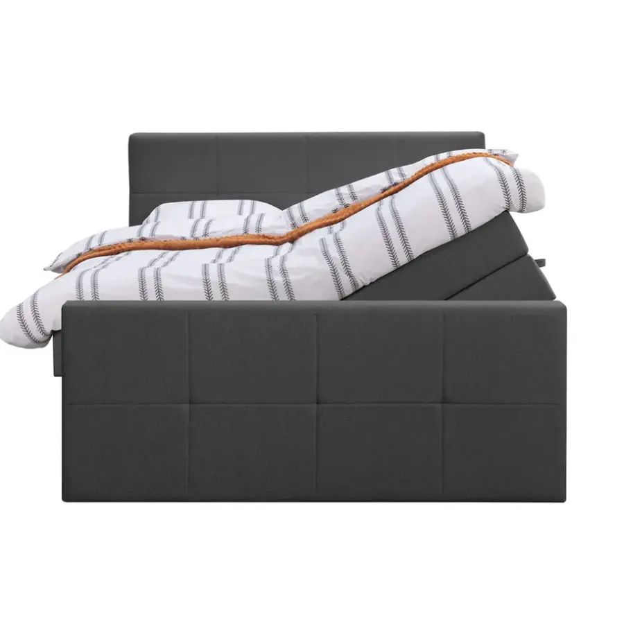 Leen Bakker Boxspring met opbergruimte en voetbord Liv geblokt - antraciet - 180x200cm