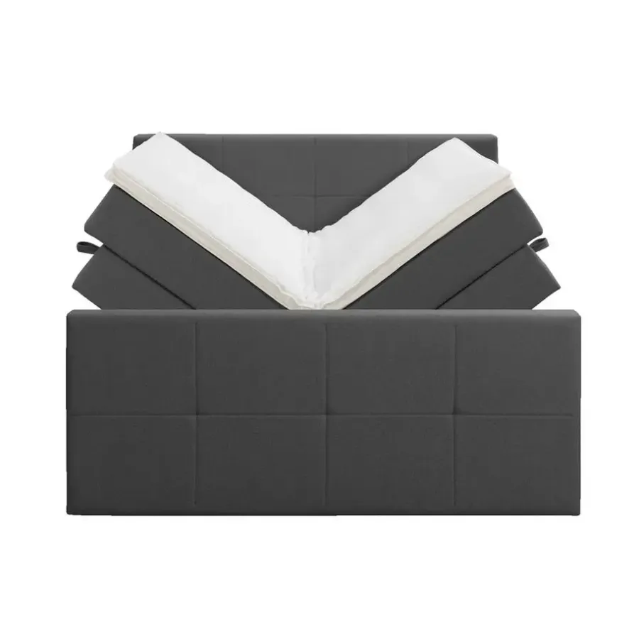 Leen Bakker Boxspring met opbergruimte en voetbord Liv geblokt - antraciet - 180x200cm